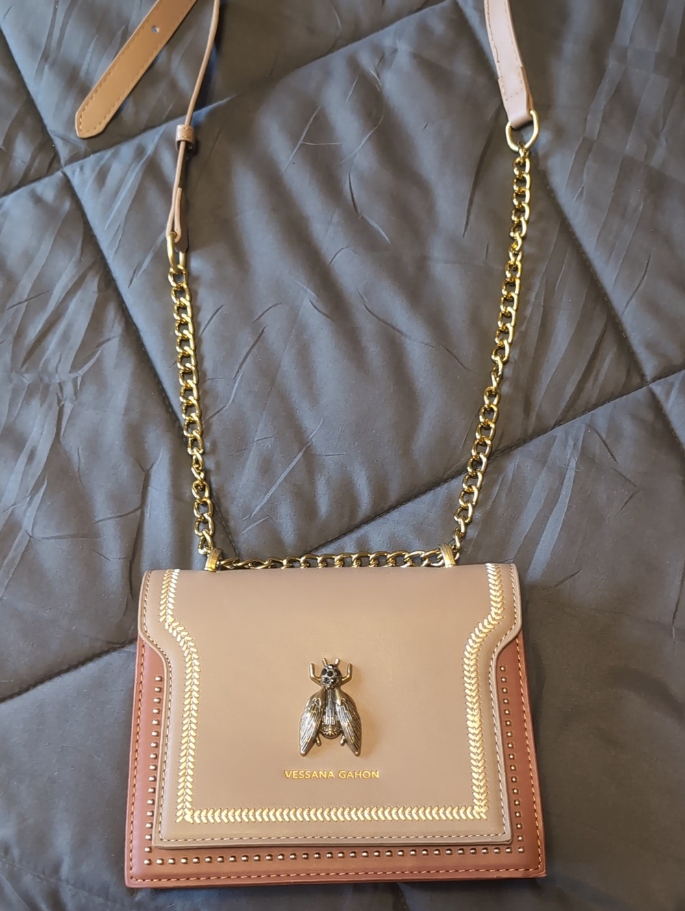 Vessana Gahon Gold Bee Structured Crossbody Purse